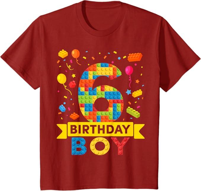 Kids 6 Year Old Building Blocks 6th Birthday Boy T-Shirt, Small
