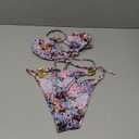 Women's 2 Piece Leopard Floral Bikini Sets Ring Triangle Halter Bathing Suit Tie Back Swimsuit (Multicoloured)- XS