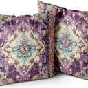 Snycler Boho Throw Pillow Covers 22x22 inch Set of 2 Boho Rug Carpet Double Sided Pattern Cotton Soft Pillow Case Cushion Cover Pillowcase for Couch Sofa Bed Decorative (Purple)