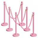 6 Pack Pink Stanchions and Velvet Ropes Set, Stainless Steel Crowd Control Barriers, 3Pcs Pink Ropes and Poles for Party Supplies,Prom,Birthday,Business,Wedding,Baby Shower, Bridal Shower,Anniversary