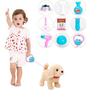 Walking Dog Toy - Toddler Dog Toys for Girls Aged 2+, Singing, Barking, Talking Golden Retriever Plush Puppy with Leash, Interactive Dog Toy Playset Gift for Kids, Boys and Girls