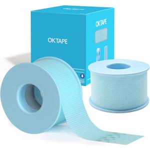 OK TAPE Silicone Medical Tape (2 Rolls) for Sensitive Skin,Waterproof Surgical Tape for Secures Dressings and Gauze,Pain-Free Removal Micropore Tape, First Aid Bandage Tape,1" x 5yd,Blue