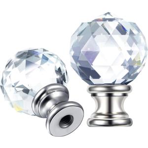 Mudder 2 Pieces Crystal Lamp Finials Decorative Lamp Shade Screw Cap Clear Top Knob with Polished Chrome Base 1-3/4 Inches Diamond Knob(Silver Base)