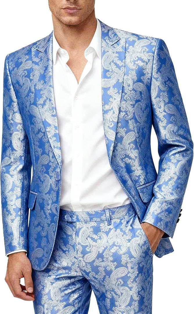 Cloudstyle Mens 2 Piece Paisley Dress Suit One Button Party Wedding Blazer Pants Sets, XL