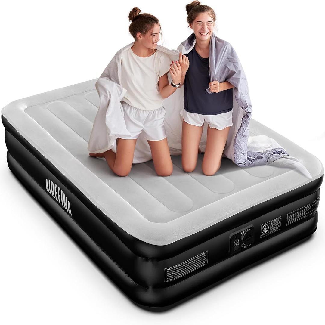 Airefina Air Mattress Full with Built in Pump, Comfort 18" Raised Inflatable Mattress, Upgraded Vertical Beams Blow Up Mattress Air Bed with Carry Bag for Guest Home, Colchones Inflables 700 lbs Max (Standard Height 18 " Grey)