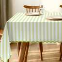 Whaline Scalloped Edge Green Striped Tablecloth Waterproof Fabric Tablecloth Rectangle Table Cover for Home Kitchen Table Decoration, 55 x 70 Inch (Light Green & White)
