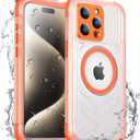 2025 New for iPhone 15 Pro Case Waterproof, [Compatible with MagSafe][Built-in Camera & Screen Protector][Full Body Shockproof][IP68 Waterproof][Dustproof] Phone Case for iPhone 15 Pro 6.1" (Orange)