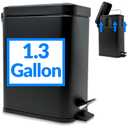 Reli. Small Trash Can with Lid, 1.3 Gallon (5 Liter) | Stainless Steel (Matte Black) | Small Bathroom Trash Can | Step Pedal Garbage Bin with Removable Bucket, Kitchen | Rectangular Metal Bin