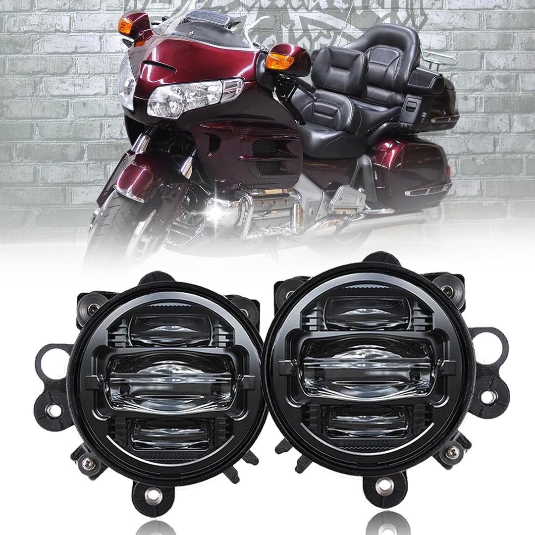 LED Motorcycle Fog Lights Assembly for Honda Gold Wing Goldwing GL1800 2001-2010 2012-2017 Driving Lamps Accessories (Black)
