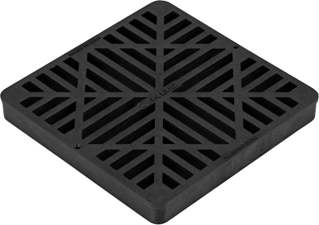 NDS 980G Square Catch Basin Drain Grate, Diamond Design, Fits 9-Inch Catch Basin Drain, Risers and Low Profile Adapter, 9-Inch, Black