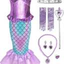 Funna Girls Mermaid Costume Princess Dress Up with Accessories Purple, 4T