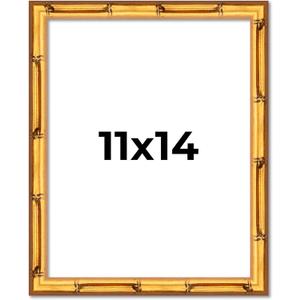 Poster Palooza 11x14 Frame Gold Bamboo Vintage Solid Pine Wood Picture Frame | 0.75 Inch Moulding Width | UV Acrylic, Foam Board Backing & Hanging Hardware Included