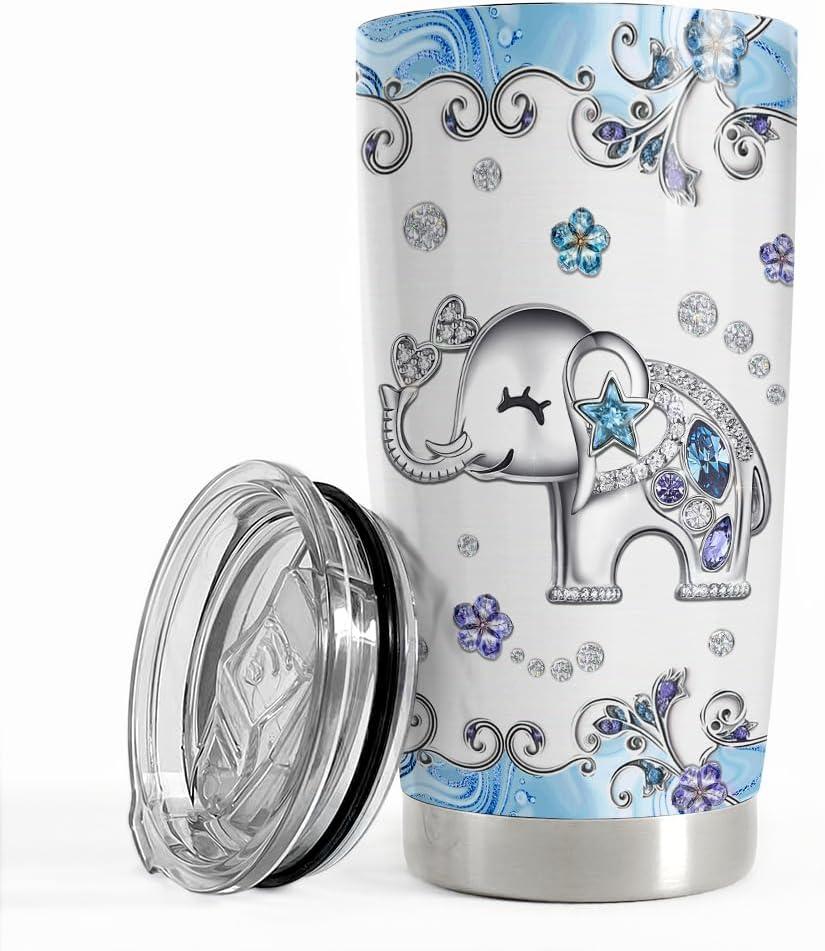 SANDJEST Elephant Tumbler 20oz Jewelry Drawings Stainless Steel Insulated Tumblers Elephants Gifts for Women Girls Coffee Travel Mug Cup Gift for Birthday Christmas