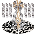 Fangleland Cow Print Christmas Tree Decorations, Xmas Large Tree Topper Bow, Christmas Tree Skirt, Rustic Farmhouse Cow Print Patterned Ribbon Ornaments for Christmas Holiday Party Supplies