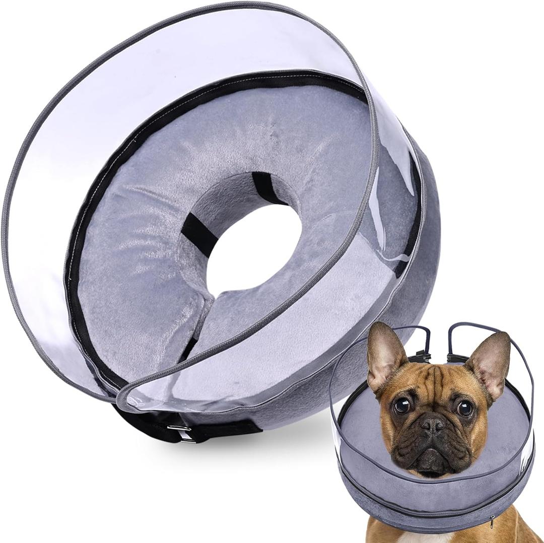 BARKLESS Dog Cone, Inflatable Dog Cone After Surgery for Small Medium Breeds, Soft Surgery Collar with Enhanced Anti-Licking Guard Shield for Pets, Patented Protective Donut Collar (M+ (Neck:11"-14"), Grey)