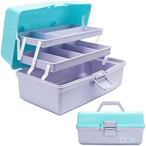 TERGOO 12in Three-Layer Multipurpose Storage Box Organizer Folding Tool Box/Art & Crafts Case/Sewing Supplies Organizer/Medicine Box/Family First Aid Box with 2 Trays (Purple Blue)