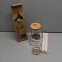 Pandaloo Glass Cups With Lids and Straws -20 Fl Oz- Perfect Size Iced Coffee Cup - Smoothie Cup With Bamboo Lid and On the go Lid - Glass Tumbler With Straw (1 Count (Pack of 1), Amber Sand)