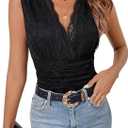 Milumia Women'S See Through Lace Bodysuits Sleeveless Deep V Neck Body Suits (Large, Black)