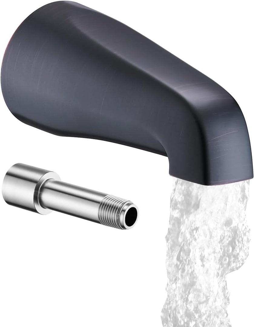 Bathtub Spout Without Diverter, 5.3", All Metal 304 Stainless Steel, Fits 1/2" Copper Slip-On and 1/2" or 3/4" IPS Threaded Pipes, Leak-Free Design, Easy Installation, Universal Fit, Matte Black