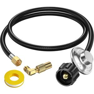 5ft Propane Hose with Regulator for Propane Fire Pit, Patio Heater, Gas Grill,Stove, 3/8 Inch Female Flare,with Elbow Adapter for Blackstone Griddle 17/22/28/36'', Regulator for 5-40 lb Tank