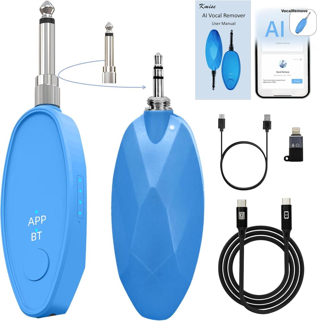 Kmise Multi Function Vocal Remover, Wireless Connectivity, Extract Instrumentals from Songs, Karaoke, Music Editing, Portable Vocal Processor with USB Charging & OTG Recording Cable