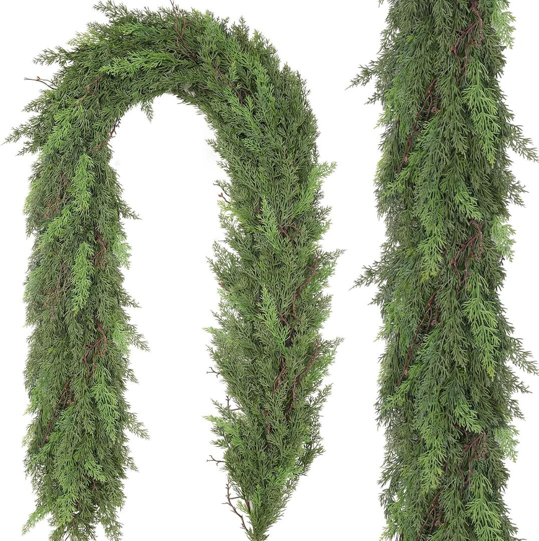 1 Pcs 6FT Christmas Cedar Garland Real Touch Christmas Garland Thick and Lush Christmas Garland Realistic Artificial Greenery Garland for Fireplace Holiday Indoor Outdoor