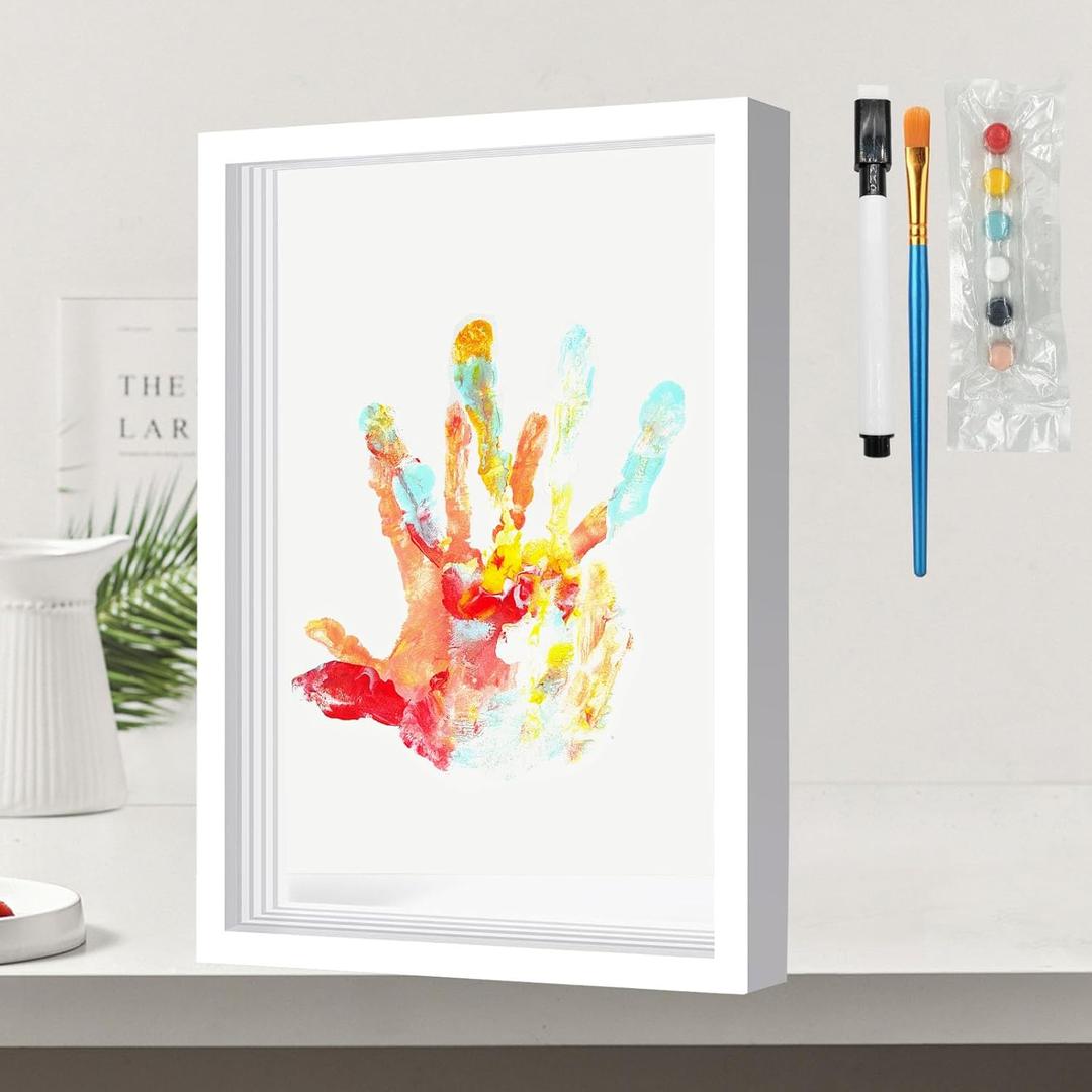 Family Handprint Kit, Baby Hand and Footprint Kit, with Tooth Fairy Tooth Holder, Fathers Day Gift, Eco-Friendly Paint, Transparent Boards 4 PCS (White)