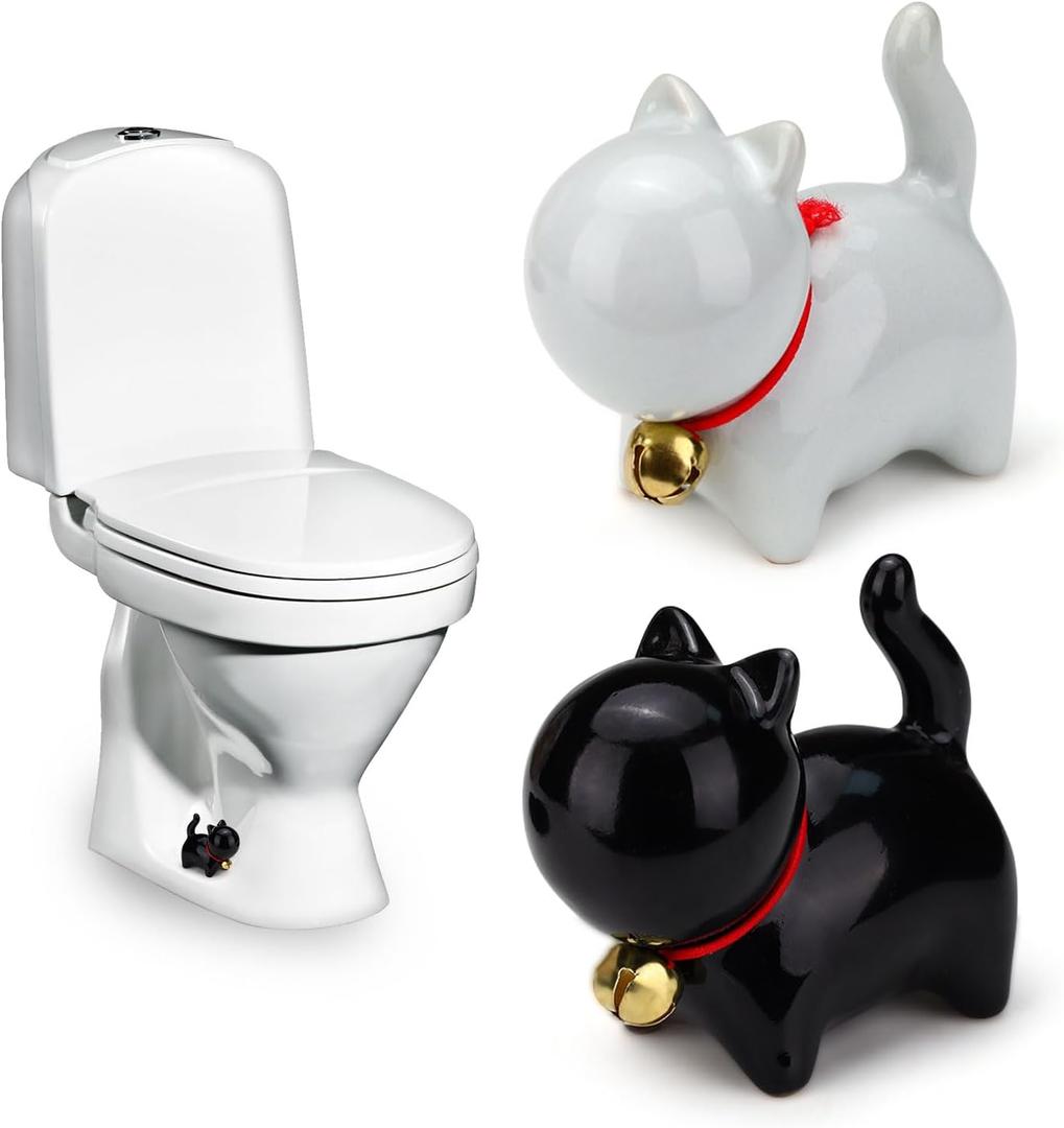 2 PCS Cat Toilet Bolt Caps Decorative, Cute Toilet Bolt Cover, Ceramic Toilet Screw Cover Caps, Universal Toilet Caps for Bottom of Toilet Easy Installation