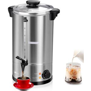 Coffee Urn 100 Cup 16L Large Coffee Maker Double Wall Insulation Commercial Stainless Steel Hot Water Urn, with Temperature Control 1500W, 16L Warm