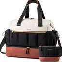 LOVEVOOK Travel Duffel Bag, Weekender Bags for Women, Large Overnight Bags with Shoe Compartment, 38L Carry on Gym Hospital Bag with Wet Pocket, 2 Pcs (Beige-Black-Brown)