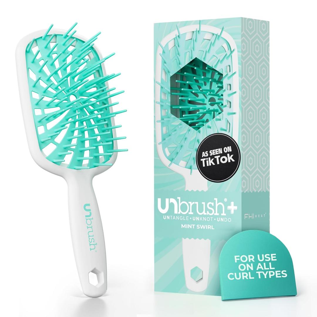 FHI Heat UNbrush Plus Curly Hair Brush for Gentle & Effective Detangling on Wet or Dry Fragile Hair Types Detangler Brush w/ 84 UltraFlex Bristles, Ultra-light, Vented, Anti Static Hairbrush