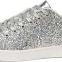 LUCKY STEP Glitter Shoes Sparkly Bling Shiny Bedazzled Lace up Fashion Sneakers for Women (10, Silver)