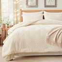 Zzlpp King Comforter Set 7 Pieces, Cream Tufted Bed in a Bag with Comforter and Sheets, All Season Boho Bedding Sets with 1 Comforter, 2 Pillow Shams, 2 Pillowcases, 1 Flat Sheet, 1 Fitted Sheet Cream