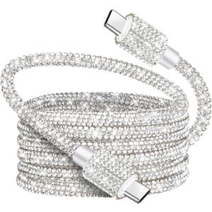 USB C to USB C Cable Fast Charging Cord Type C Cable for iPhone 17 Air Pro Max Nylon Braided Rhinestones Bling iPhone Charger Cord for iPhone 16 15 Plus Pro Max iPad Air Samsung S25 S24