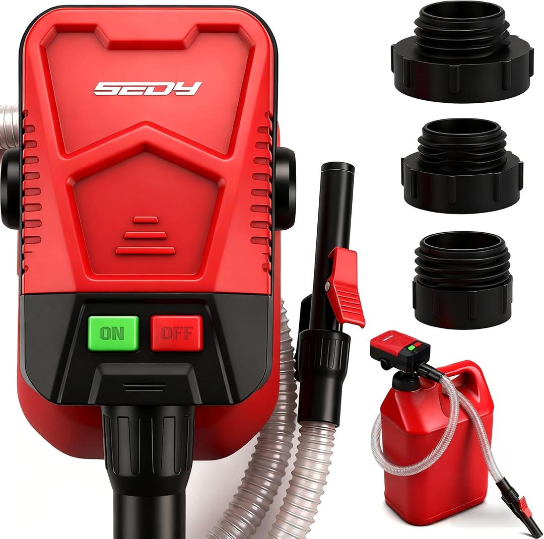 Automatic Fuel Transfer Pump with Auto-Stop Sensor(3.2 GPM), Battery Operated Gas Can Pump with 3 Can Adapters, Extra Long Hose, Portable Fuel Pump for Oil, Diesel, Gasoline (Batteries Not Included)