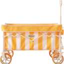 Beach Wagon for Sand with 6.7" Fat Tires, Foldable Beach Cart for Beach & Camping, Large Capacity Easy-Pull Wagon, Cala Serena Ochre Stripe