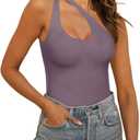 REORIA Butsmooth Women's Trendy Sexy Plunge One Shoulder Sleeveless V Backless Going Out Tank Bodysuits Tops Large