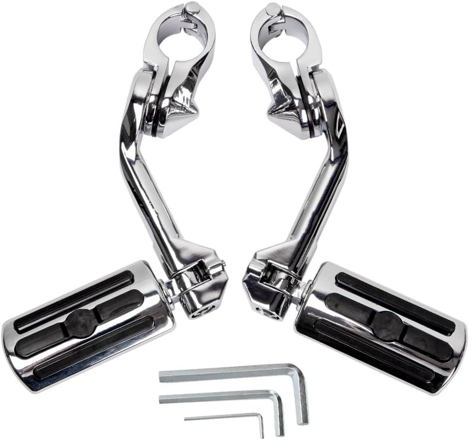 HY-SPEED Motorcycle Highway Pegs Crash Bar with 1.25" Engine Guard Adjustable Foot Peg Compatible with Touring Street Glide Electra Glide Road King Softail Long Angled Chrome