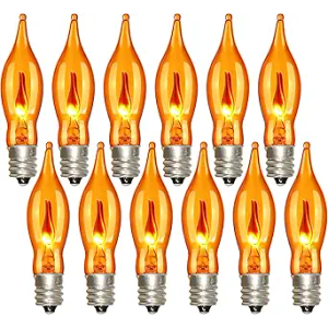FANHONSE Flicker Flame Light Bulbs, Orange Flame Replacement Bulbs E12 Candelabra Base Light Bulbs for Electric Window Candles Halloween Indoor Outdoor String Lights, 1 Watt, 120 Volt(12 Pack)
