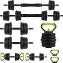 4-In-1 Adjustable Weights Dumbbell Set, Weight Set with Connector Used As Kettlebells, Barbell, Push Up Stand, Fitness Exercise Dumbbell, Free Weight Set for Home Gym (Round Head)