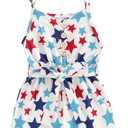 4th of July Outfit Toddler Girl Stars Stripe Flag Tie-Up Romper Overall Shorts Little Girls 4th of July Clothing 3-4Y