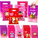 Sweetude 100 Pcs Valentine's Day Plastic Gift Bags Cute Animal Treat Bags 11.8 x 8.7 Inch Valentine Party Favor Bags Merchandise Goodie Bags with Handle for Valentine Party Supplies