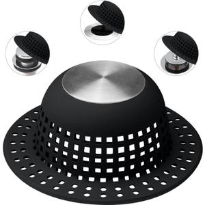 Shower Drain Hair Catcher Bathtub Drain Cover Shower Protector for Pop-Up & Regular Drains (Silver Black)