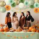 Pumpkin Fall Thanksgiving Baby Shower Decoration 15 Pcs a Little Pumpkin is on The Way Banner Tissue Pom Poms Paper Lantern Fan for Birthday Baby Shower Gender Reveal Party Decor(Green)