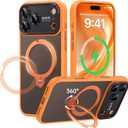 for iPhone 17 Pro Max Case: 360 Spin Magnetic Stand, Camera Protection (Compatible with MagSafe) [18FT Military Protection] Shockproof Matte Translucent Phone Cover for iPhone 17 Pro Max 6.9", Orange