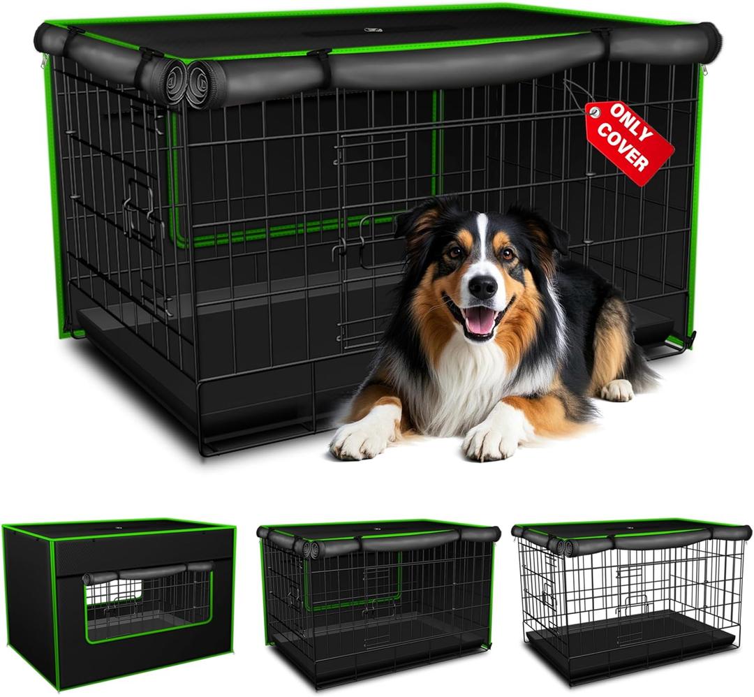 Dog Crate Cover - Anxiety Relief Sanctuary for 48 inch Crates, Professional Grade Thermal Insulation with Optimized Breathable Panel Design (Black - Opaque Window - 600D Basic)