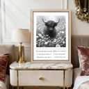 GUMEYJIA Highland Cow Wall Art Small 11x14 in Framed Poster Vintage Canvas Print Artwork Black and White Home Decor for Bathroom Bedroom