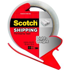 Scotch Lightweight Shipping Packaging Tape with Refillable Dispenser, 1.88 in x 54.6 yd, Clear (3350-RD)