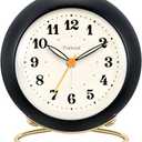 Analog Alarm Clock, Retro Simple Design Small Desk Clock with Manual Light, Battery Operated, Snooze, for Kids,Bedroom,Travel,Kitchen,Bedside Desktop(Black)