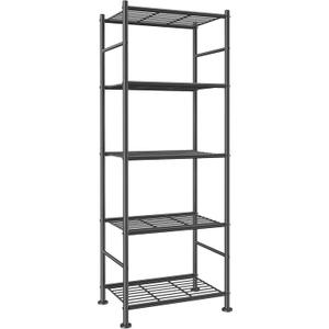 Storage Shelves - 5 Tier Shelf Organizer, Sturdy Metal Garage Shelving with Adjustable Leveling Feet, Space-Saving Shelves Organizer for Pantry, Laundry, Kitchen (18" x 12" x 57", Black)